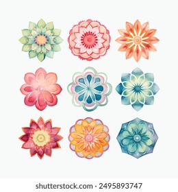 symmetrisches stilisiertes Aquarell Mandala. Delicate Aquarell Blume Mandala, Blumen Aquarell Mandala Clipart, Aquarell Illustration der muslimischen Mandala Ramadan Konzept, Handgefertigte Mandala