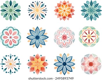 symmetrical stylized watercolor Mandala. Delicate watercolor flower mandala, Floral Watercolor Mandala Clipart, watercolor illustration of Muslim mandala Ramadan concept, Handcrafted Mandal