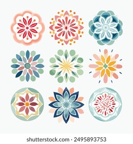 Mandala de acuarela estilizada simétrica. Mandala de flor de acuarela delicada, Clipart de mandala de acuarela floral, ilustración de acuarela de mandala musulmán concepto de Ramadán, Mandal artesanal