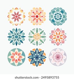 Mandala de acuarela estilizada simétrica. Mandala de flor de acuarela delicada, Clipart de mandala de acuarela floral, ilustración de acuarela de mandala musulmán concepto de Ramadán, Mandal artesanal