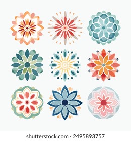 symmetrical stylized watercolor Mandala. Delicate watercolor flower mandala, Floral Watercolor Mandala Clipart, watercolor illustration of Muslim mandala Ramadan concept, Handcrafted Mandal