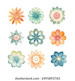 symmetrical stylized watercolor Mandala. Delicate watercolor flower mandala, Floral Watercolor Mandala Clipart, watercolor illustration of Muslim mandala Ramadan concept, Handcrafted Mandal