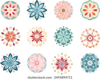 Mandala de acuarela estilizada simétrica. Mandala de flor de acuarela delicada, Clipart de mandala de acuarela floral, ilustración de acuarela de mandala musulmán concepto de Ramadán, Mandal artesanal