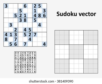 Symmetrical Sudoku with answers. Vector set. Blank template.