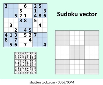 Symmetrical Sudoku with answers. Vector set. Blank template.