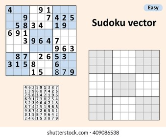 Sudoku simétrico con respuestas. El conjunto de vectores Sudoku. Plantilla en blanco.