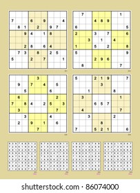 Symmetrical Sudoku. Reflective. Vector set n.36. Easy. 26, 25, 24, 23 clues.