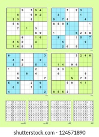 Symmetrical Sudoku. Vector set n. 48. Very easy and easy. 29, 28, 25, 24 clues.