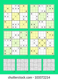 Symmetrical Sudoku. Vector set n.43. Very easy and easy. 27, 26, 25, 24 clues.