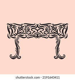 Symmetrical table from side view with decorative pattern botanical art vector illustration