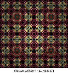Symmetrical tile design in black, brown and red colors. Oriental tiles, vector seamless islamic pattern with pretty oriental curves and mandalas details.