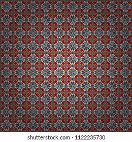 Symmetrical tile design in blue, gray and brown colors. Oriental tiles, vector seamless islamic pattern with pretty oriental curves and mandalas details.