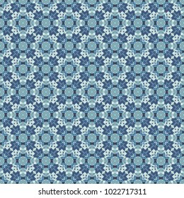 Symmetrical tile design in brown, blue and gray colors. Oriental tiles, vector seamless islamic pattern with pretty oriental curves and mandalas details.