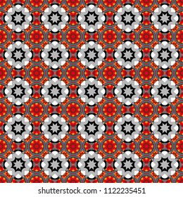 Symmetrical tile design in pink, blue and gray colors. Oriental tiles, vector seamless islamic pattern with pretty oriental curves and mandalas details.
