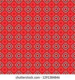 Symmetrical tile design in white, red and pink colors. Oriental tiles, vector seamless islamic pattern with pretty oriental curves and mandalas details.