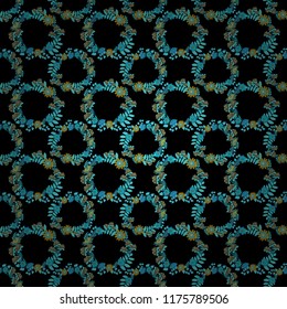 Symmetrical tile design in yellow, violet and blue colors. Oriental tiles, vector seamless islamic pattern with pretty oriental curves and mandalas details.