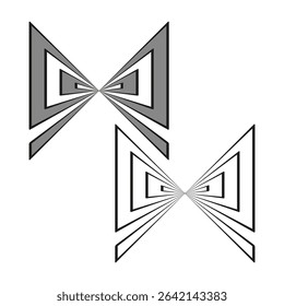 Symmetrical triangle shape. Bowtie optical design. Geometric gray illusion. Vector line pattern.
