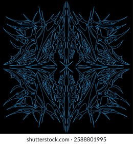 symmetrical tribal design with futuristic neon blue cyber aesthetics, perfect for tattoo art, metal logos, and dark alternative visuals