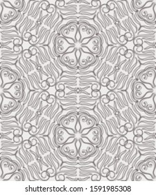 Symmetrical tribal ethnic curl graphical motif. Brown on cream brush stroke ink. Seamless repeat vector pattern tile.