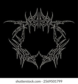 Symmetrical tribal frame vector design with sharp, spiked edges forming an abstract circular border. Ideal for gothic, metal, or dark-themed designs with decorative and artistic appeal