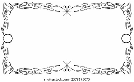 symmetrical tribal frame vector with sharp, curved elements. Suitable for tattoo designs, invitations, gothic-themed projects, and decorative borders