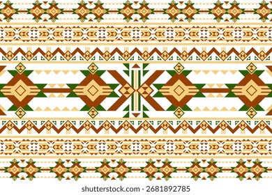 A symmetrical tribal geometric pattern in earthy tones of featuring diamonds, arrows, and triangles, reflecting traditional textile design, resembling woven textile art. Native American Navajo ethnic 