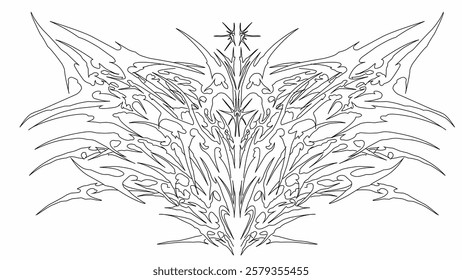 symmetrical tribal gothic style vector design with sharp, flowing lines. blackwork illustration. Great for tattoos, metal band logos, album covers, and t-shirt dark themed designs