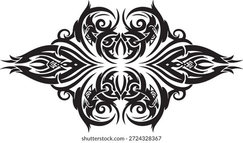Symmetrical Tribal Ornament Vector Design in Black and White