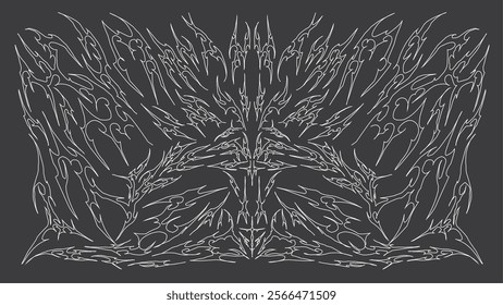 Symmetrical tribal style vector design with sharp, intricate details, ideal for t-shirt prints, hoodies, and other edgy apparel, emphasizing bold and striking aesthetics