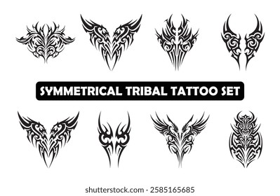 Symmetrical Tribal Tattoo Designs Vector Set for Body Art