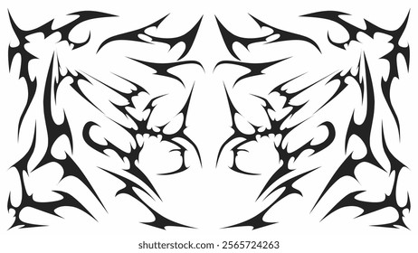 Symmetrical tribal vector design featuring sharp, cyber sigilism abstract patterns. Ideal for tattoos, digital art, and creative design projects