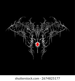 Symmetrical tribal vector with gothic horror style and red blood detail, perfect for tattoo, metal artwork, dark design, and abstract ornament