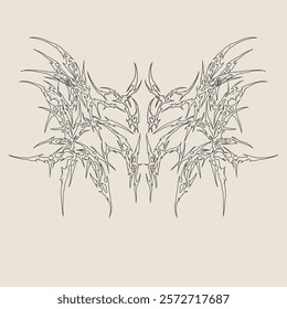 Symmetrical tribal-inspired vector artwork with sharp, intricate linework. Perfect for tattoo designs, graphic apparel, and dark-themed merchandise. Editable and scalable