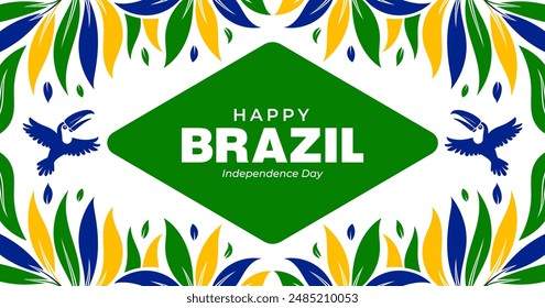 Symmetrical tropical leaves frame or background for 7th September, Brazil Independence Day celebration