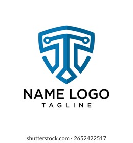 Um design simétrico em T duplo em forma de escudo, adequado para software de segurança, defesa ou plataformas blockchain