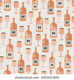 Symmetrical, Unique 3D Orange Wine and Cups Seamless Pattern Design - Create a Cozy Atmosphere