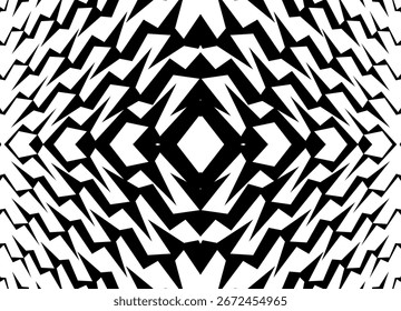 Symmetrical Vector background with sharp broken lines. Abstract black and white pattern for covers, advertising, packaging.