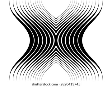 Symmetrical Vector Black Pattern of Curved Lines. Striped Halftone. Abstract Letter X. Sporty Design Element. Vector Background for Covers, Advertising, Packaging, Interior Decor, Promotion.