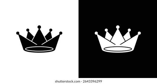 Symmetrical vector graphic featuring a black crown on white and a white crown on black. The crowns have sharp peaks, rounded points, and simple, elegant designs.