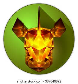 Symmetrical vector icon of a rhinoceros. Made in low poly triangular style. Amber gemstone imitation.