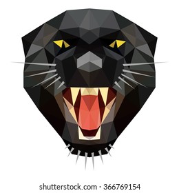 Symmetrical vector illustration of angry panther. Made in low poly triangular style.