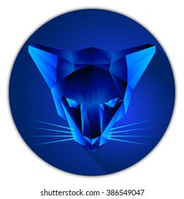 Symmetrical vector illustration of a cat. Made in low poly triangular style. Sapphire gemstone imitation.