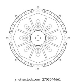 Ilustração vetorial simétrica de um emblema circular de oito raios ou crista tradicional. Perfeito para aplicações que exigem temas de ciclo, caminho espiritual e outros.