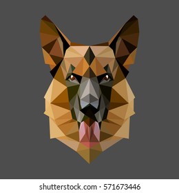 Symmetrical vector illustration of German Shepherd. Made in low poly triangular style.