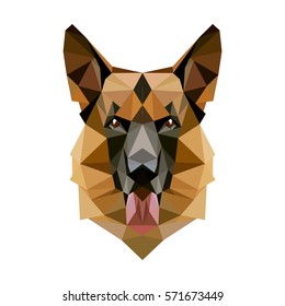 Symmetrical vector illustration of German Shepherd. Made in low poly triangular style.
