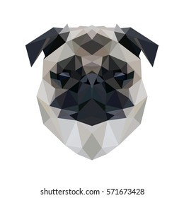 Symmetrical vector illustration of Pug. Made in low poly triangular style.