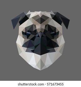 Symmetrical vector illustration of Pug. Made in low poly triangular style.