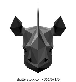 Symmetrical vector illustration of a rhinoceros. Made in low poly triangular style.