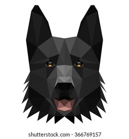 Symmetrical vector illustration of shepherd dog. Made in low poly triangular style.