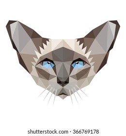 Symmetrical vector illustration of siamese cat. Made in low poly triangular style.